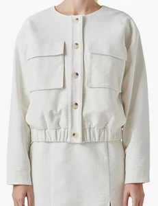 Bomber grigio da laboratorio senza colletto beige misto cotone taglia S ret $110 - Foto 1 di 10