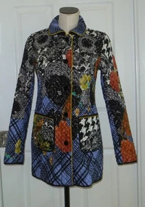 LANDI FANCY Revrsble schwarz gemischt Kunst gesteppt Logo Druckknopf Mantel 44 40 S M $ 795 ITALIEN - Bild 1 von 24