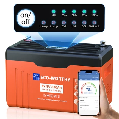 12V 300AH LiFePO4 Battery Lithium Bluetooth Communication LED Display Motorhome - Image 1 of 4
