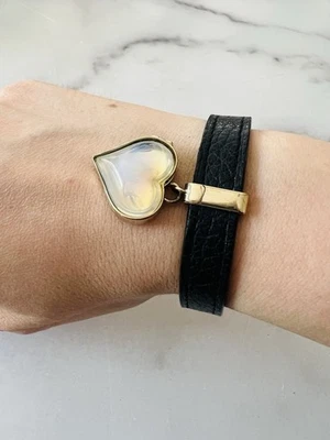 Lalique Paris Black Leather Heart Glass Locket Charm Bracelet  - Image 1 of 4