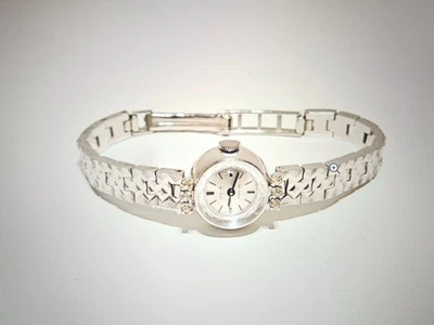 RELOJ MECÁNICO SUIZO VINTAGE DE LUJO CHAPADO EN ORO BLANCO DAMAS "AVIA" CON PIEDRAS Foto 1 de 4