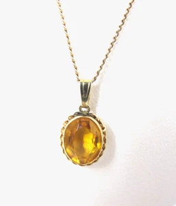Vtg. 14K Yellow Gold Oval Citrine Pendant 12K Yellow Gold Filled Chain - Picture 1 of 10