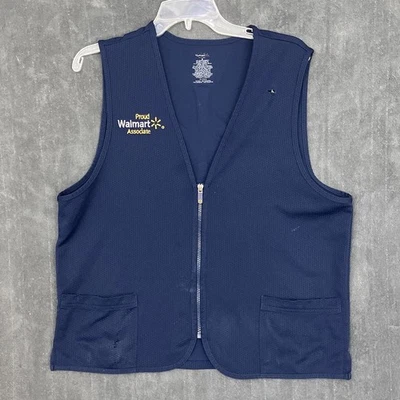 VTG Walmart Employee Vest Mens Medium Dark Blue Full Zip V Neck Uniform MARKS - Image 1 of 4