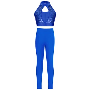 Kids Girls Vest And Tights Sleeveless Sweatsuit 2-Piece Crop Top With Pants Gym - Picture 1 of 54