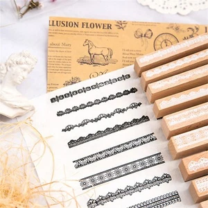 Lace Border Frame Rubber Stamp Set of 10 Card Making Wooden Decorative Craft - Picture 1 of 5
