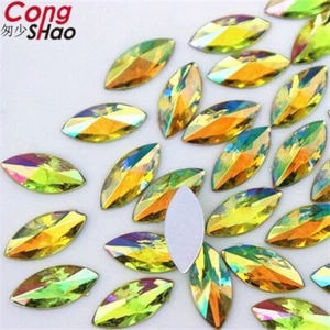 Horse Eye Bead 100pcs 7x14mm AB Acrylic Non Hotfix Rhinestone Nail Art Decors - Picture 1 of 21