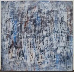 Pintura abstracta años 70 24 x 24" artista americano óleo y cera sobre tablero de masonita - Imagen 1 de 12
