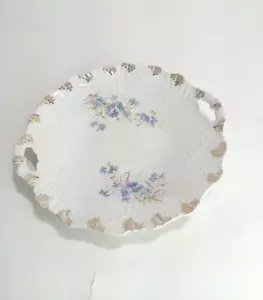 Weimar Porcelain Germany Serving Plate Oval 10" x 10" Blue Floral Scalloped Edge - Picture 1 of 5