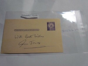 Ann Hayden Jones  Signed index Card
