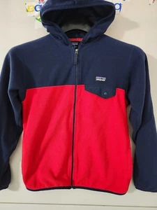Patagonia Jacket Boys L Red Blue Micro D Snap T Zip Hoodie Fleece Colorblock - Picture 1 of 20