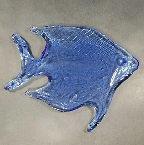 Blue Art Glass Hand Made Fish Shaped Trivet Cheese Board Platter - Picture 1 of 4