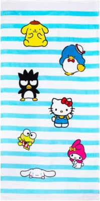 Towel - Hello Kitty and Friends - Blue/White Stipe Beach/Bath New 24x54" - Image 1 of 3