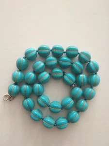 12mm Natural Blue Pumpkin Turquoise Gemstone Beads Necklace 17"- UK seller 606-5 - Picture 1 of 7