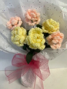 Rose Floral Bouquet Crochet Handmade Decor Gift Mother Wife Friend Love - Picture 1 of 1