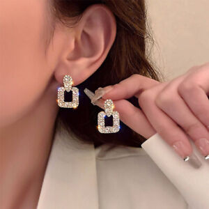 Crystal Geometric Square Earrings Stud Dangle Wedding Women Jewelry Fashion Gift