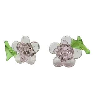 Vintage handgefertigte Ohrringe rosa & Glas figurale Blumen Rose - Bild 1 von 9