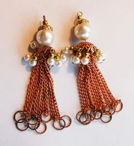 DE COLECCIÓN 2 PERLAS CADENA COLGANTES BORLA BORLA DE COBRE PERLAS • 3,5 pulgadas - Imagen 1 de 3