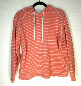 Columbia PFG Women XL Pullover Hoodie Sweater Coral White Stripe - Picture 1 of 8