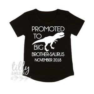 Personalised Promoted To Big Brother-Saurus Dinosaur Pregnancy Announcement Tee - Picture 1 of 8