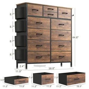 12 Drawer Dresser for Bedroom Fabric Chest of Drawers Side Pockets Nursery Lot - Picture 1 of 55