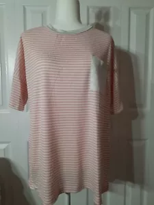 Para mujer - Camiseta de bolsillo tejida gofre a rayas rosa y blanca - Talla mediana - Imagen 1 de 8