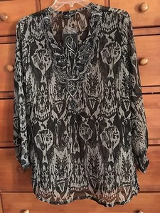 Neu Nordstrom Shear Chiffon verziert Tunika Schwimmen Top, L schwarz/grau - Bild 1 von 3