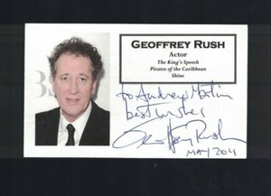 Geoffrey Rush Pirates of the Caribbean Signed Index Card W/Our COA To Andrew B