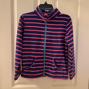 Garnet Hill Kids Fleece Jacket Zippy Blue Pink Striped Girls Size Large - Picture 1 of 11