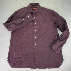 Camisa de vestir ISAIA Napoli para hombre 18-45 rojo diamante manga larga abotonada Italia - Imagen 1 de 23