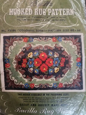 VTG Bucilla Colonial Rose Hooked Rug Duraweave Stamped Fabric 40"x66"  7358L - Image 1 of 4