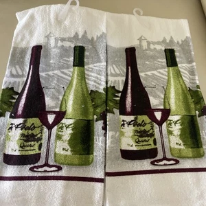 NWT~ Two Kitchen Towels Wine & Grapes~ 15” x 25” Cotton - Picture 1 of 6