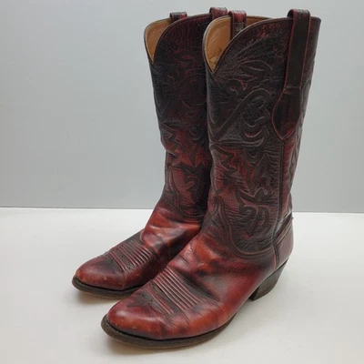 Lucchese Western Boots Mens Size 9D Black Red Leather Cowboy Point Toe 9 D Vtg - Image 1 of 4