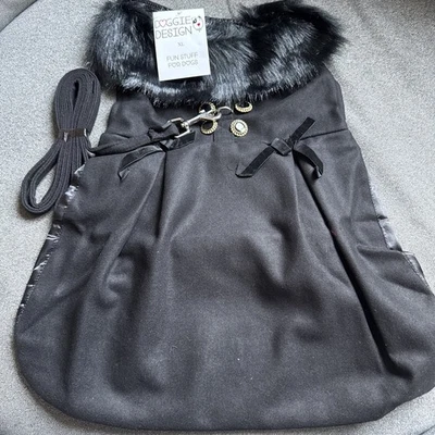 Abrigo de lana negro con arnés de diseñador talla XL diseño perrito con correa Foto 1 de 4