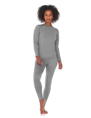  长约翰保暖内衣女式抓绒衬里XX大号灰色圆领 — 第 1/4 张图片