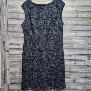 Lauren Ralph Lauren Dress Size 16 Solid Floral Design Blue - Picture 1 of 7