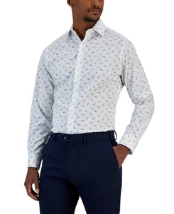Bar Iii Mens Slim fit Dress Shirt Large 16-16.5 Long Sleeve White Blue - Picture 1 of 2