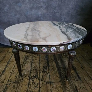 Antique Vintage French Louis XVI Style Limoges Round Ornate Coffee Table - Picture 1 of 24