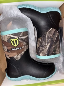 TideWe Women's Rubber Neoprene Steel Shank Rain Boots Teal & Camo US Size 8 NIB - Picture 1 of 5