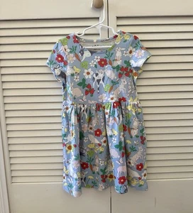 NWOT Mini Boden 5-6Y Heart Pocket Fun Jersey Dress Misty Blue Spring Meadow - Picture 1 of 4