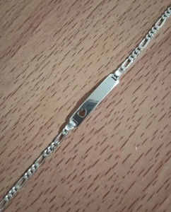 Vtg 925 Silver Italy 3mm Figaro Link Heart Shape ID Band 6" Bracelet small wrist - Picture 1 of 6