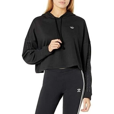 adidas Womens Originals Basketball Cropped Hoodie Black Size Large - Image 1 of 2