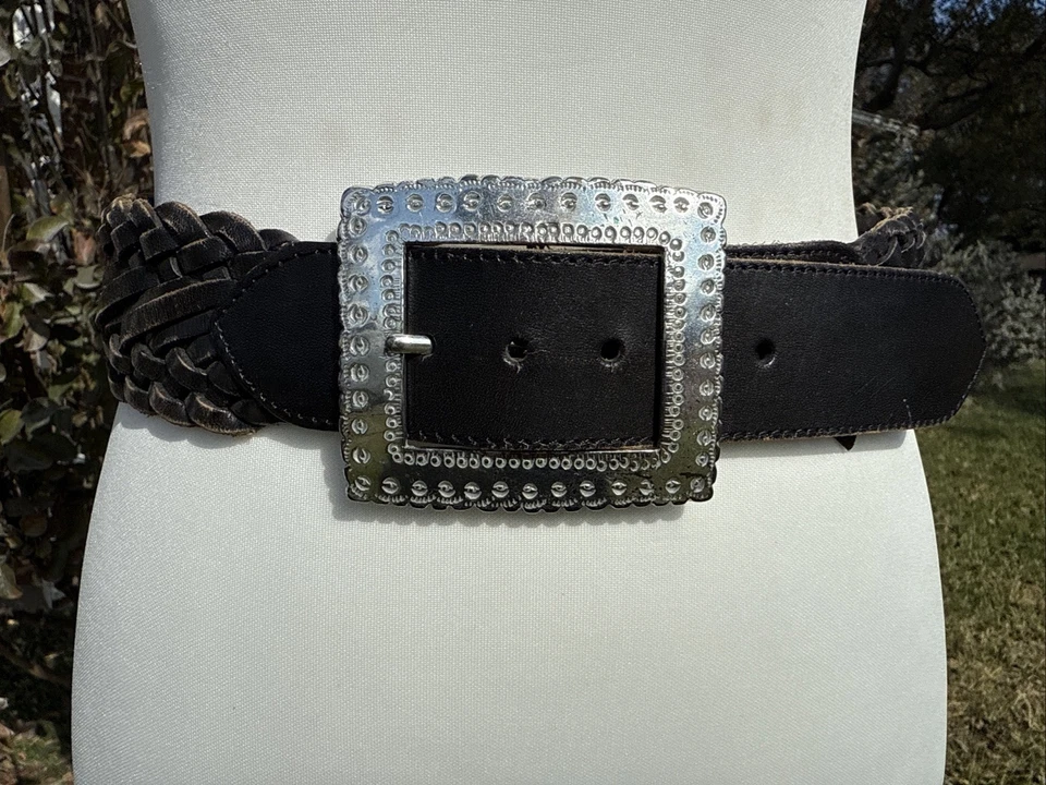 Vintage Brighton Women’s Braided Woven Leather Belt Silver Buckle Western 28”-31 - Image 1 of 4