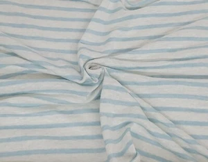 100% Linen Jersey Knit Fabric By Yard White Light Blue Stripe Yarn Dye 10/2/24 - Picture 1 of 8