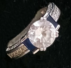 QVC Diamonique CZ klarer Solitär, mit blauem Stein, platinierter Ring gebraucht - Bild 1 von 5