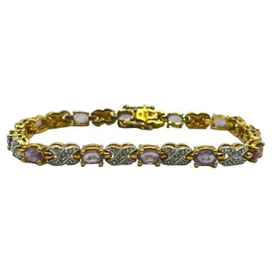 Amethyst Gold on Sterling Vermeil Gemstones 7" Tennis Bracelet - 12 Stones - Picture 1 of 4
