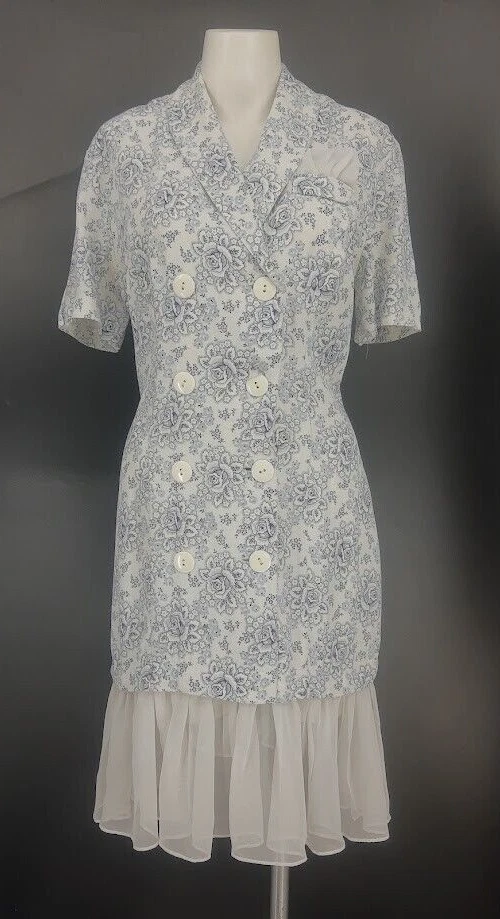 Vestido Floral Joven Eduardiano Doble Pecho Para Mujer S Dobladillo Volante Transparente De Colección    Foto 1 de 4