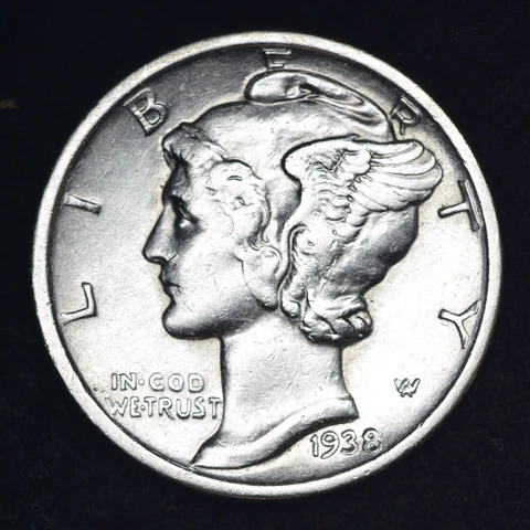 1938-D Mercury Silver Dime AU FREE SHIPPING Cover