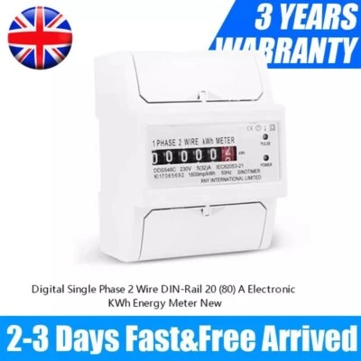 Single Phase Power kWh Electricity Energy Sub Meter 40A DIN Rail Mount LCD UK - Image 1 of 4