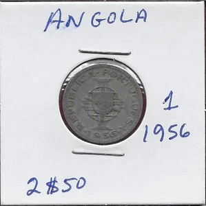 ANGOLA PORTUGUESE COLONY 2$50 ESCUDOS 1956 VF-XF FIVE CROWNS ABOVE ARMS AND DATE - Picture 1 of 2