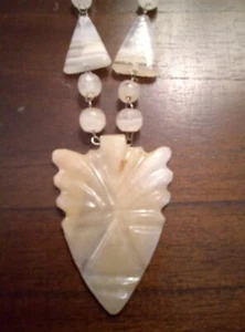 Pink Aventurine? Arrowhead Jewelry Set  Pendant Necklace Earrings - Picture 1 of 11